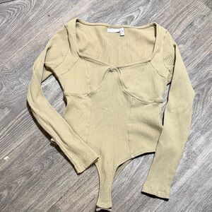 ASOS Ribbed Long Sleeve Bodysuit - Beige